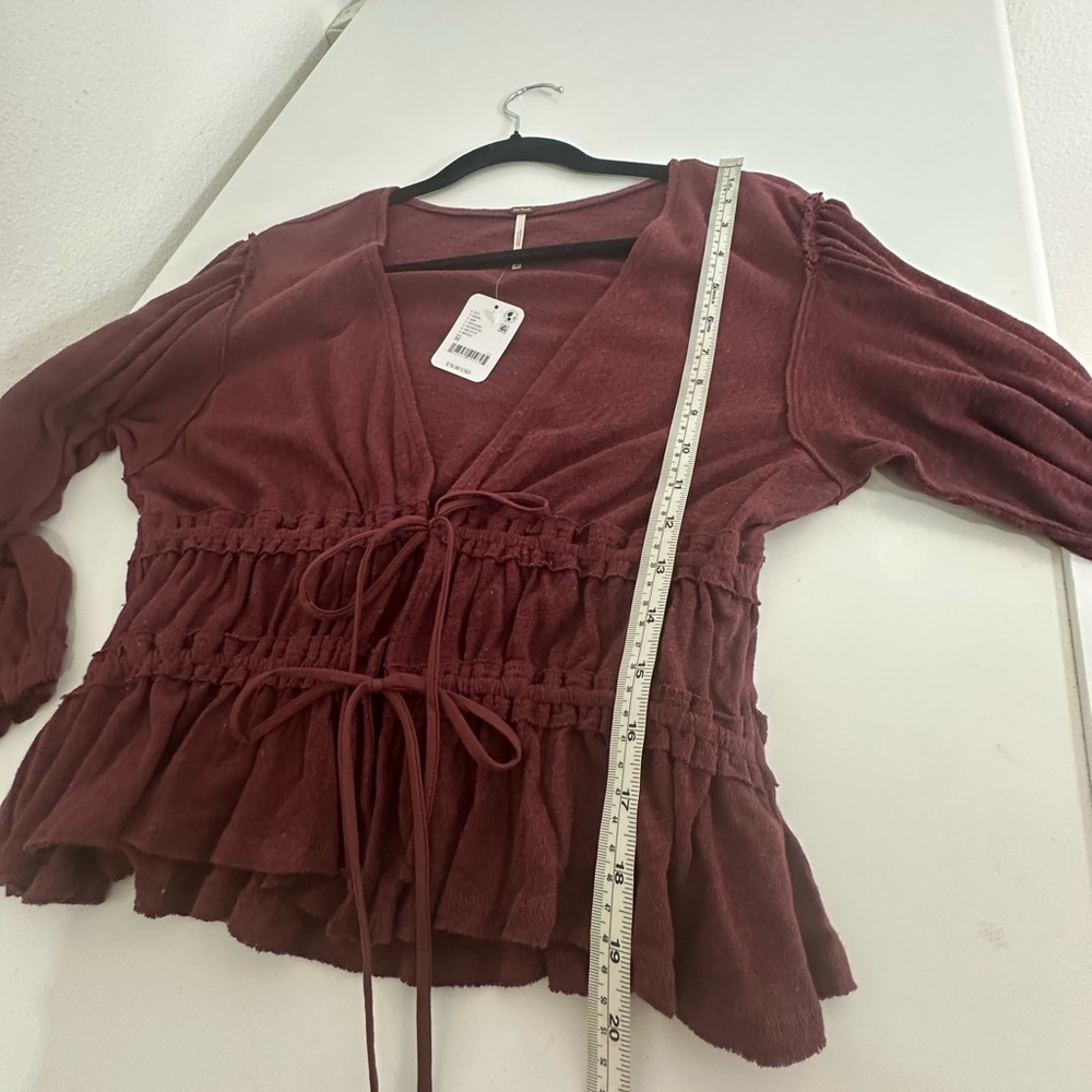 Free People Let’s Go Blouse in Red Bark size Medium NWT - Picture 7 of 11